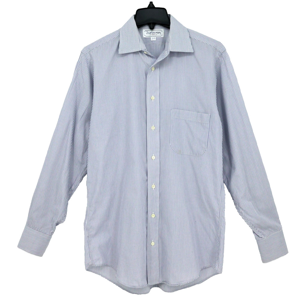 Burberrys London Dress Shirt Mens 15 Neck 33 Sleeve Blue White Stripe Cotton Vtg